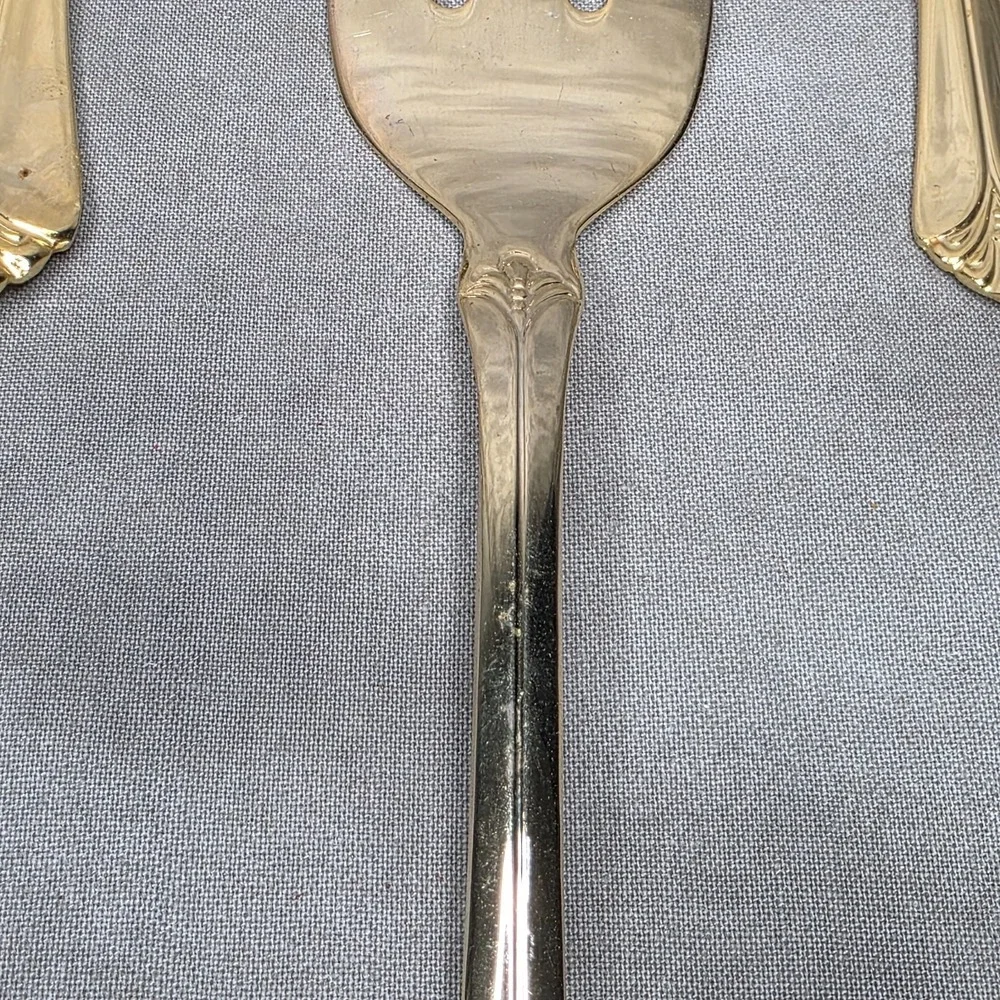 (X8) International Silver INS398 Gold Electroplate Varied Serving Flatware Vtg